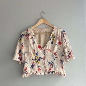 Miss Me Cream Floral Print Cropped Top